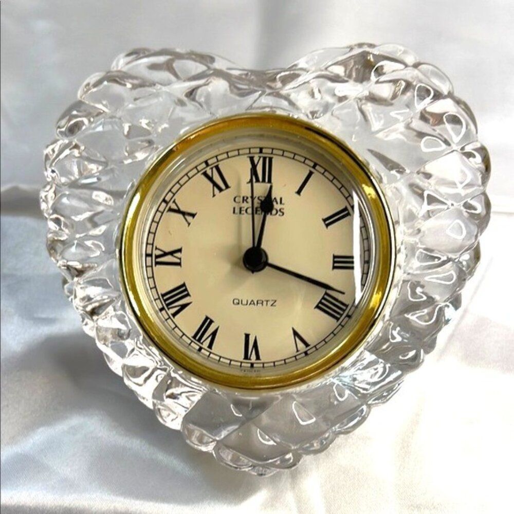 Vintage Godinger Crystal Legends Heart Clock with Gold Trim